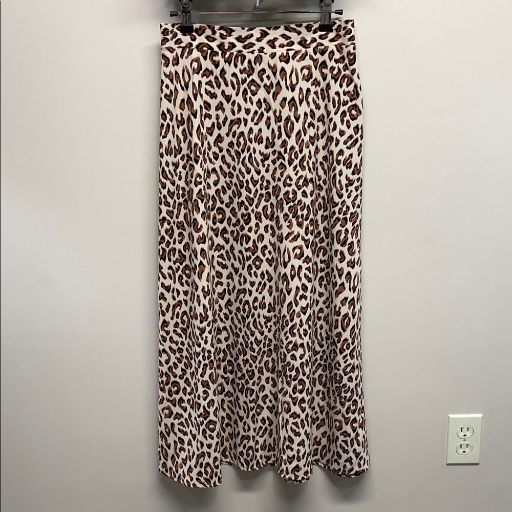 Leopard Print A-Line Midi Skirt Size 10